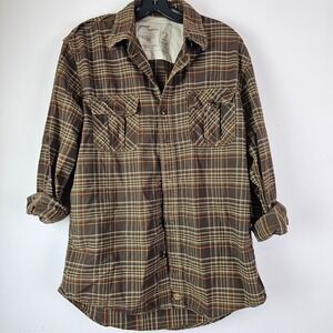 Timberland Earthkeepers Mens Brown Orange Plaid Button Down Shirt M Utility